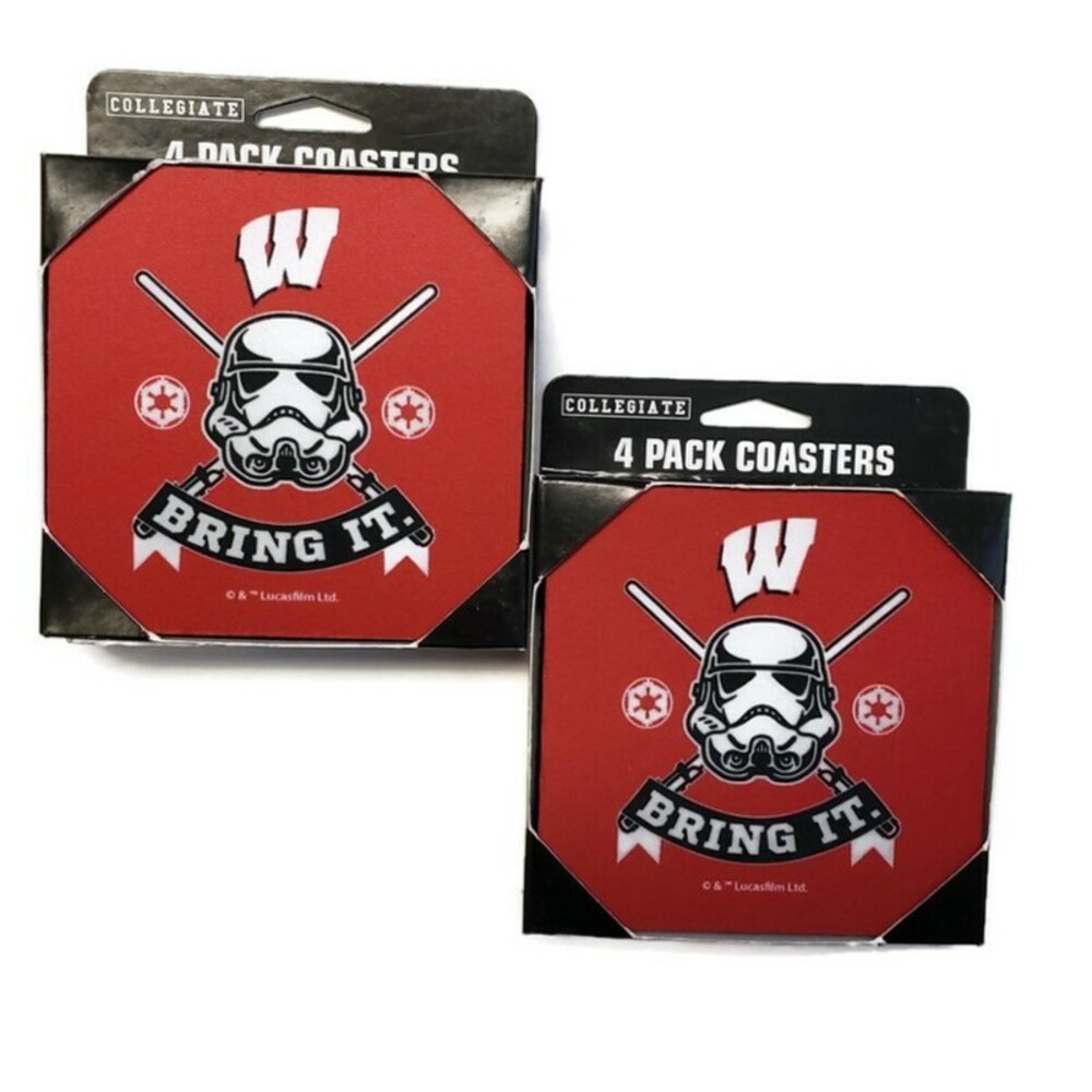 Storm Trooper Coasters Wisconsin Badgers Lot of 2 Packs Parties Tailgating Dorms - Picture 1 of 5